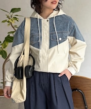 デニム切替フードブルゾン