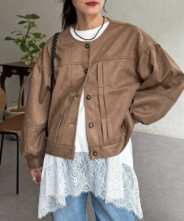 フェイクスエード袖ボリュームブルゾン