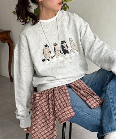 ネコサガラ刺繍裏毛スウェット