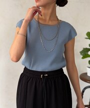 配色フレンチスリーブニット