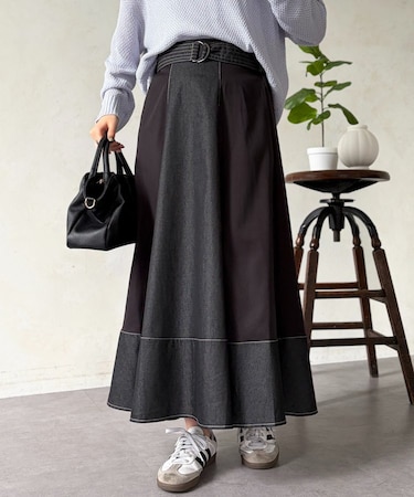 デニム切替フレアスカート