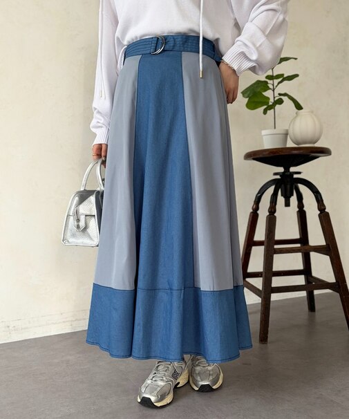 デニム切替フレアスカート