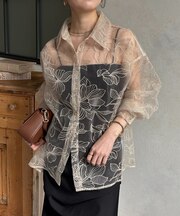 チュール花柄刺繍シャツ