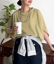 【二の腕カバー】【高コスパ高見え】梨地ヤッコスリーブプルオーバー