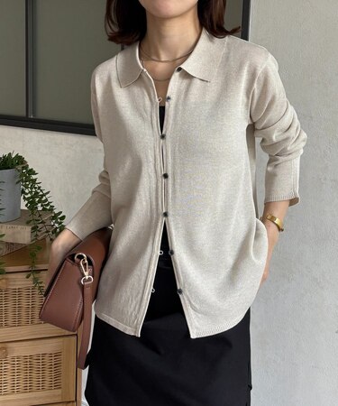 襟付きシャリニットカーディガン