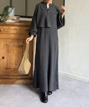 クルーネックハーフジップニットアップ