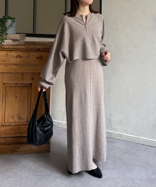 クルーネックハーフジップニットアップ