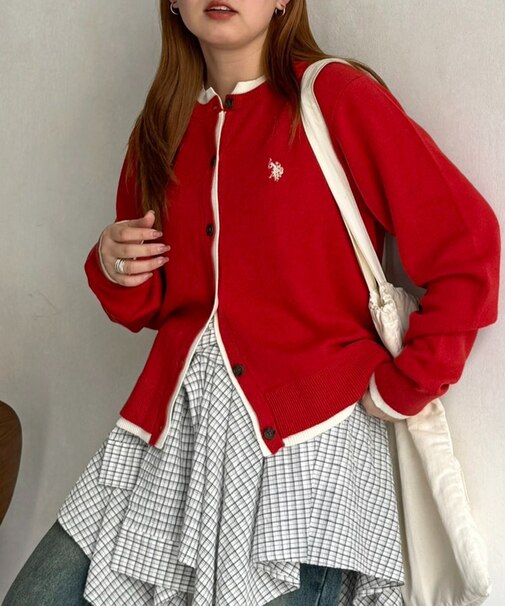 【U.S. POLO ASSN.】フェイクレイヤードスウェットライクカーディガン