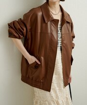 【Omekashi】フェイクレザーブルゾン