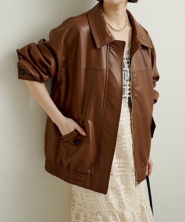 【Omekashi】フェイクレザーブルゾン