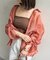 ラメワッシャー袖シャーリングシアーシャツ