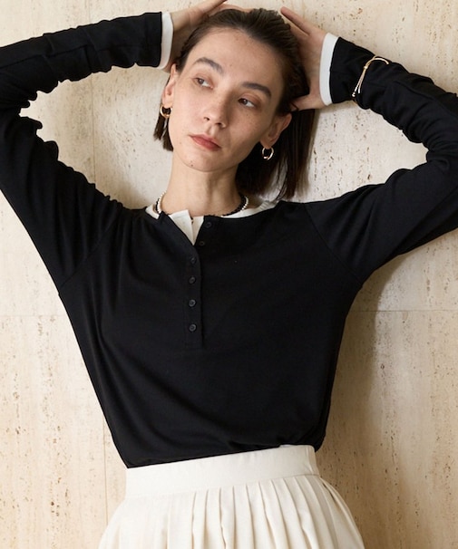 【CAPRICIEUX LE'MAGE】インナーSET袖ギャザーヘンリーTシャツ