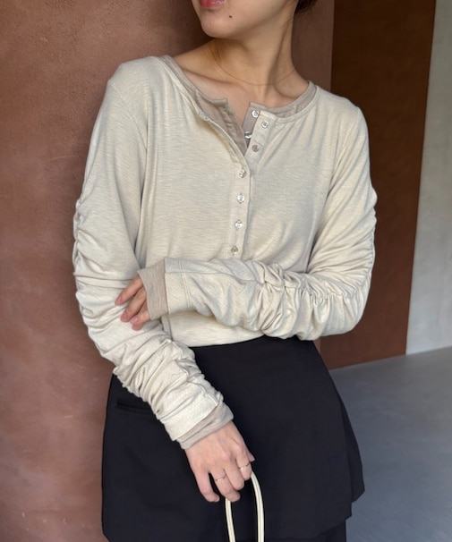 【CAPRICIEUX LE'MAGE】インナーSET袖ギャザーヘンリーTシャツ