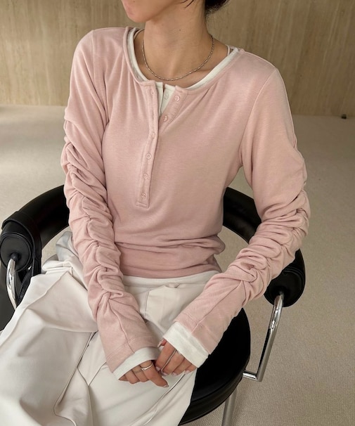 【CAPRICIEUX LE'MAGE】インナーSET袖ギャザーヘンリーTシャツ