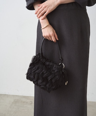 【Loungedress】【GALENA/ガレナ】メッシュフリル巾着Bag