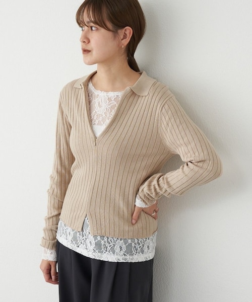 【オフホワイト】【Loungedress】スムースボートネックニット Loungedress】スムースボートネックニット | OUTLET(アウトレット