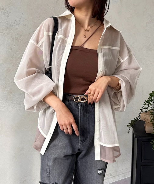バイカラーチュールレイヤードシャツ