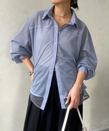 バイカラーチュールレイヤードシャツ