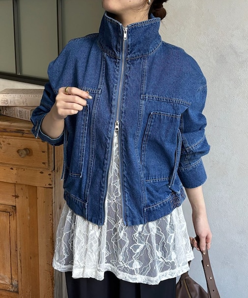 スタンドネックステッチデニムジャケット