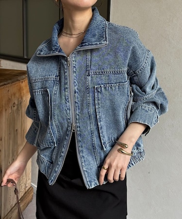 スタンドネックステッチデニムジャケット