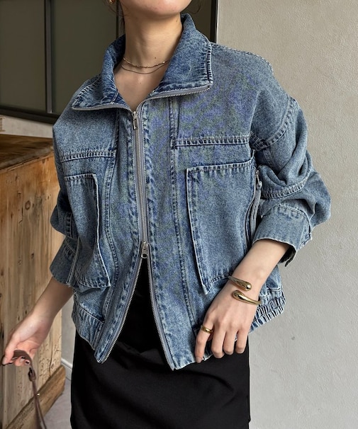 スタンドネックステッチデニムジャケット
