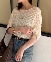 ウェーブ柄5分袖シアープルオーバー