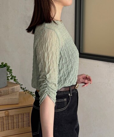 ウェーブ柄5分袖シアープルオーバー