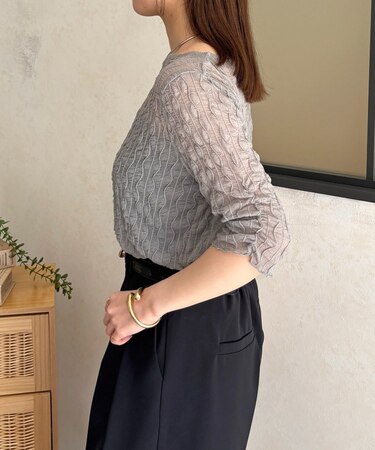 ウェーブ柄5分袖シアープルオーバー