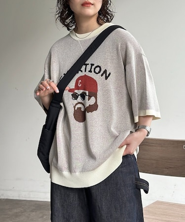 アソートモチーフジャガード半袖ニット