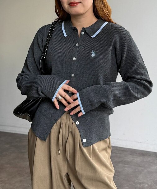 【U.S. POLO ASSN.】襟付きニットボタンカーディガン