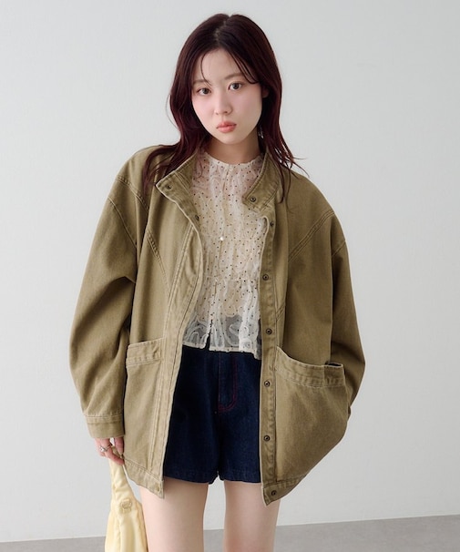 【Kastane】【ティペット付き】カラーツイルレース付きジャケット