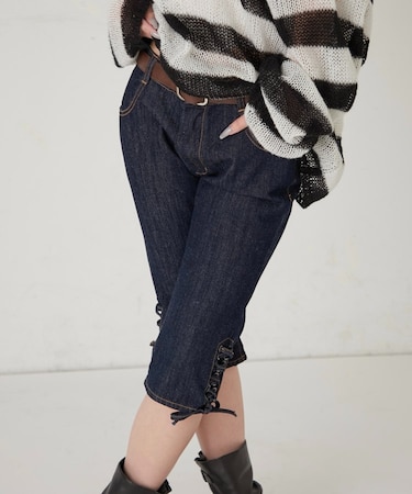 【WHO'S WHO gallery】レースアップデニムカプリパンツ