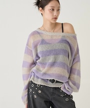 【WHO'S WHO gallery】ワイドボーダーメッシュニット