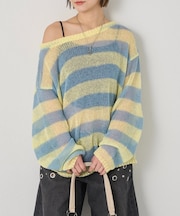 【WHO'S WHO gallery】ワイドボーダーメッシュニット