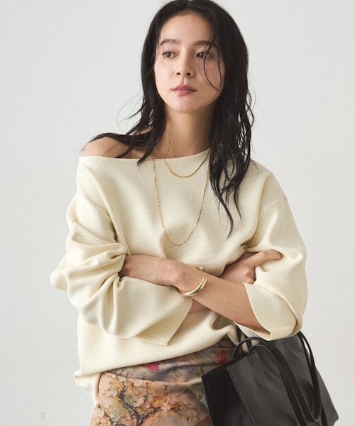【ベージュ】【Loungedress】スムースボートネックニット Loungedress】スムースボートネックニット｜パルグループアウトレット