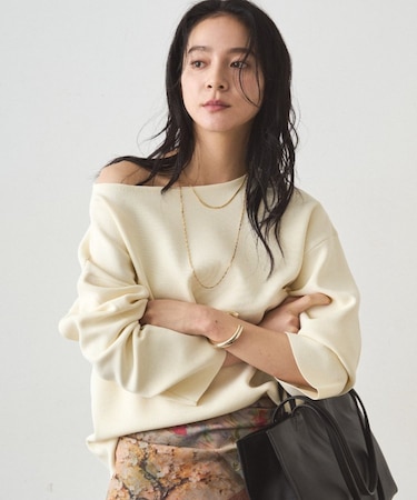 【Loungedress】スムースボートネックニット