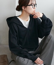 【Discoat】シアー裏毛フード付きスキッパープルオーバー