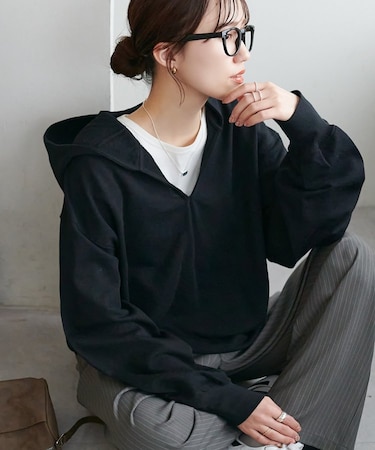 【Discoat】シアー裏毛フード付きスキッパープルオーバー