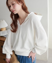 【Discoat】シアー裏毛フード付きスキッパープルオーバー