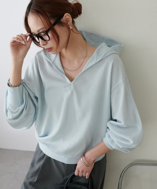 【Discoat】シアー裏毛フード付きスキッパープルオーバー