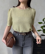 肩タックポコポコシャーリングプルオーバー