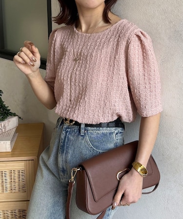 肩タックポコポコシャーリングプルオーバー