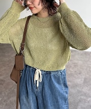 麻タッチメッシュプルオーバー