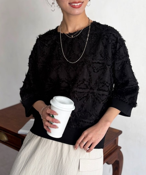 リブ切替花柄JQプルオーバー