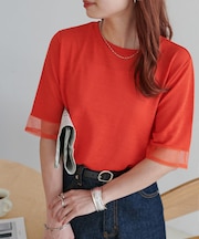 【Discoat】シアー袖切替5分袖