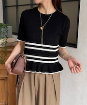 裾フリルブークレボーダーニット