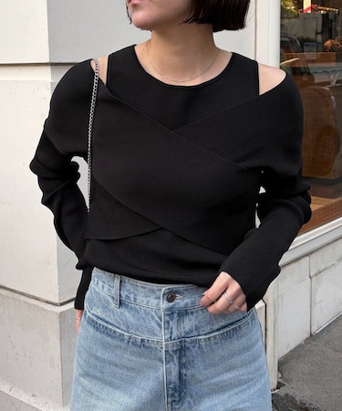 【CAPRICIEUX LE'MAGE】オフショルクロスレイヤードニット