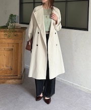 ノーカラーロングトレンチコート
