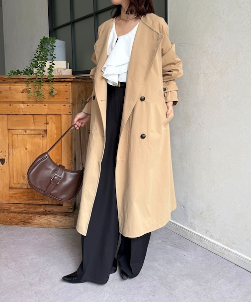 ノーカラーロングトレンチコート