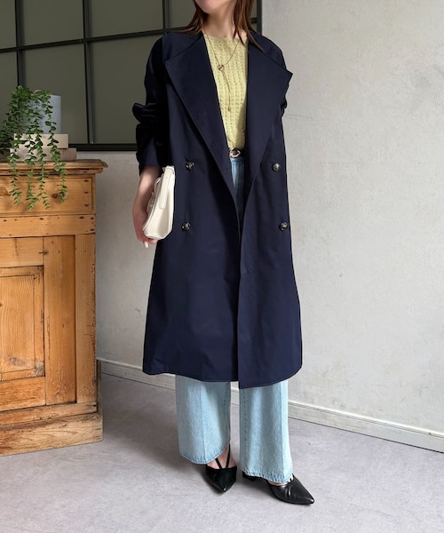 春☆定価5.6万円【Noble】未使用 ビッグカラー トレンチコート リネン混 春☆定価5.6万円【Noble】未使用 ビッグカラー トレンチコート リネン